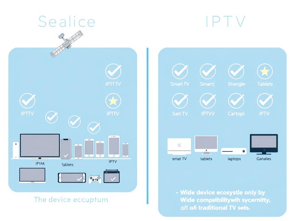 توافق IPTV مقابل الأقمار الصناعية مع الأجهزة المختلفة