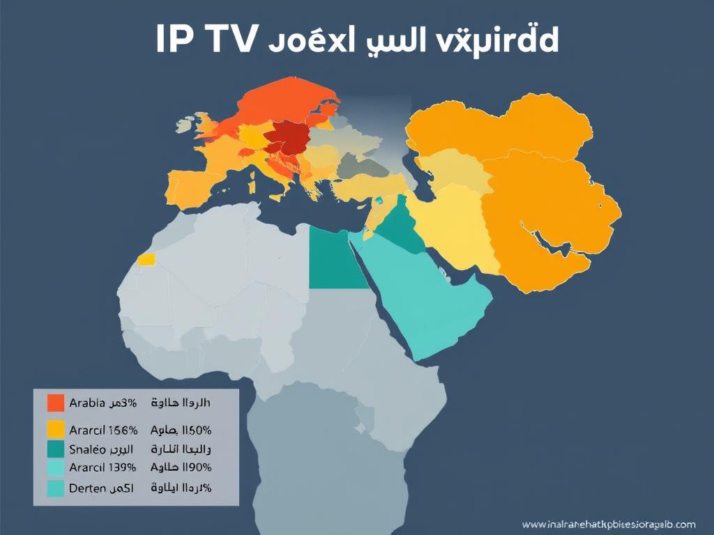 خريطة العالم العربي توضح انتشار خدمات IPTV بين الدول المختلفة