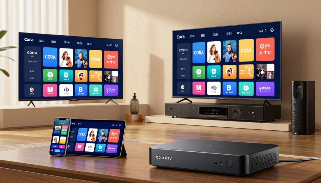 Cobra IPTV compatible devices display showing smart TVs and streaming devices