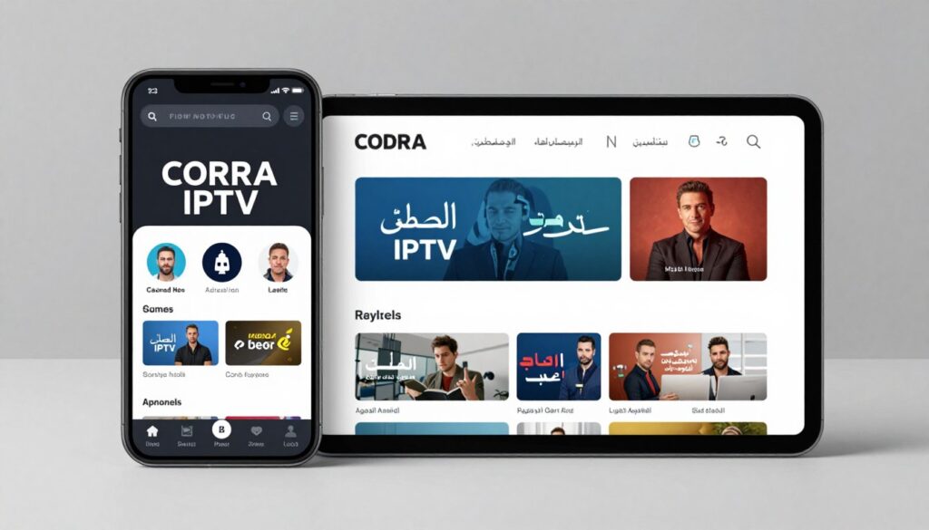 Smartphone and tablet displaying Cobra IPTV app interface